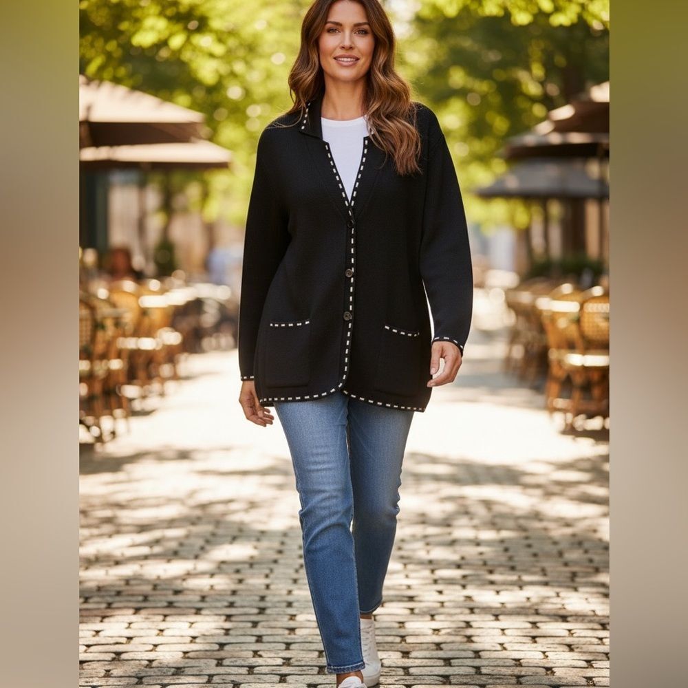 DVF Diane Von Furstenberg Black/White Knit Jacket Size 1X